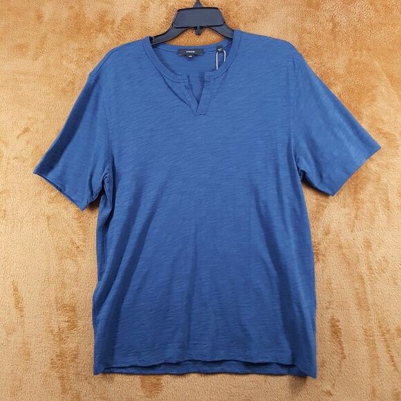 VINCE Shirt Mens Medium Blue Pullover Split Neck 100% Cotton Slub Tee $95 - Picture 1 of 8